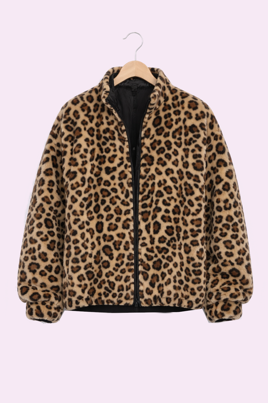 Veste polaire homme motif léopard, collection hiver 2026, coupe large