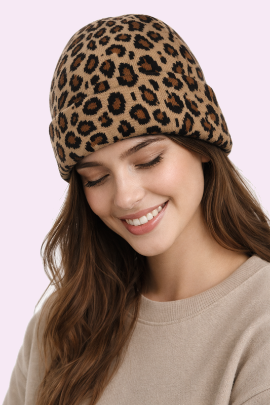 Bonnet classique motif léopard, collection automne hiver
