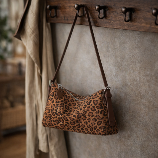 Sac rectangulaire léopard Cuir de Vachette - Petit Sac Femme Léger